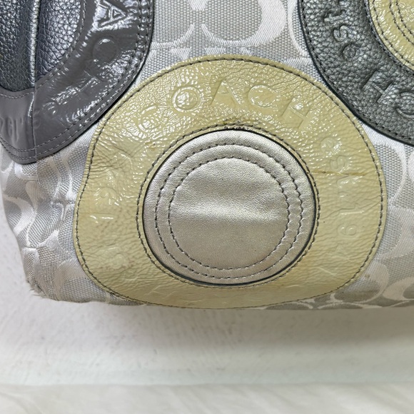 COACH F19042 Patent Leather Canvas Jacquard Logo Monogram Tote Bag Purse - Picture 3 of 16